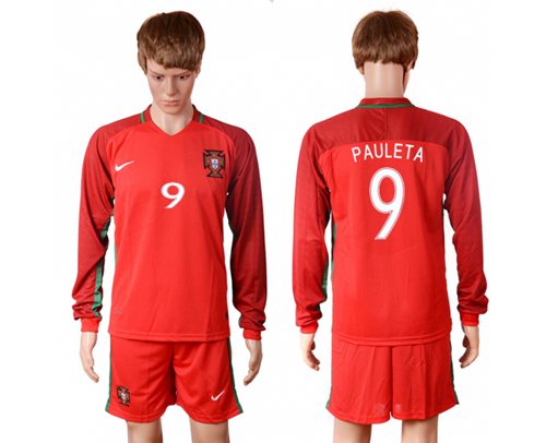 Portugal #9 Pauleta Home Long Sleeves Soccer Country Jersey